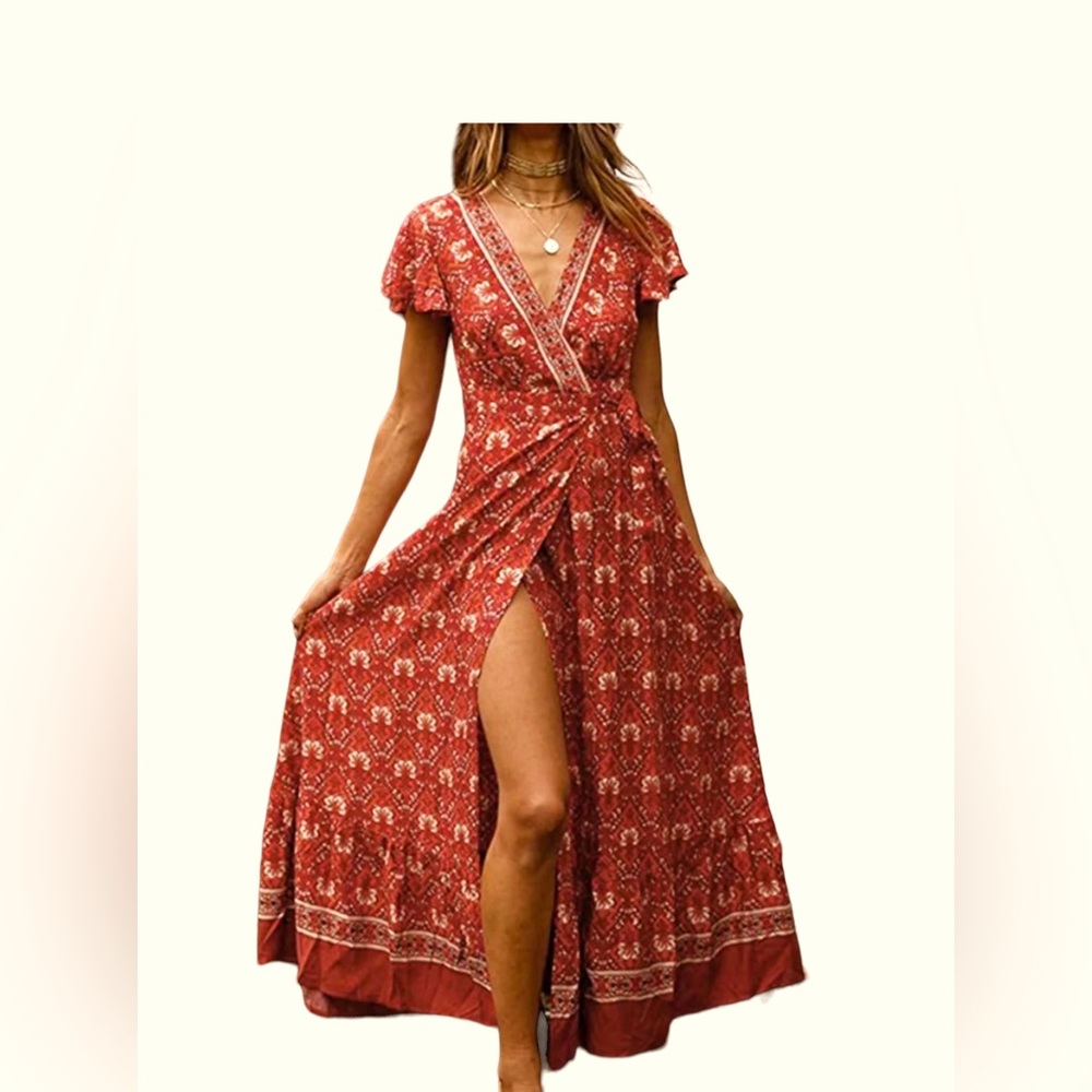 Zesica Bohemian Floral Wrap Maxi  Dress